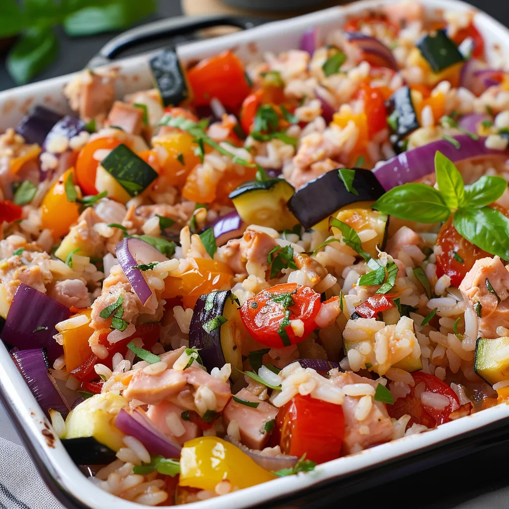 Four thon légumes riz