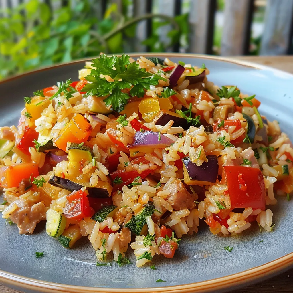 Riz aux légumes avec thon au four