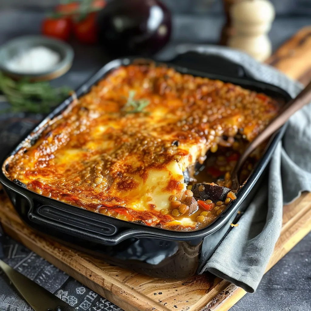 Moussaka lentilles corail fondante