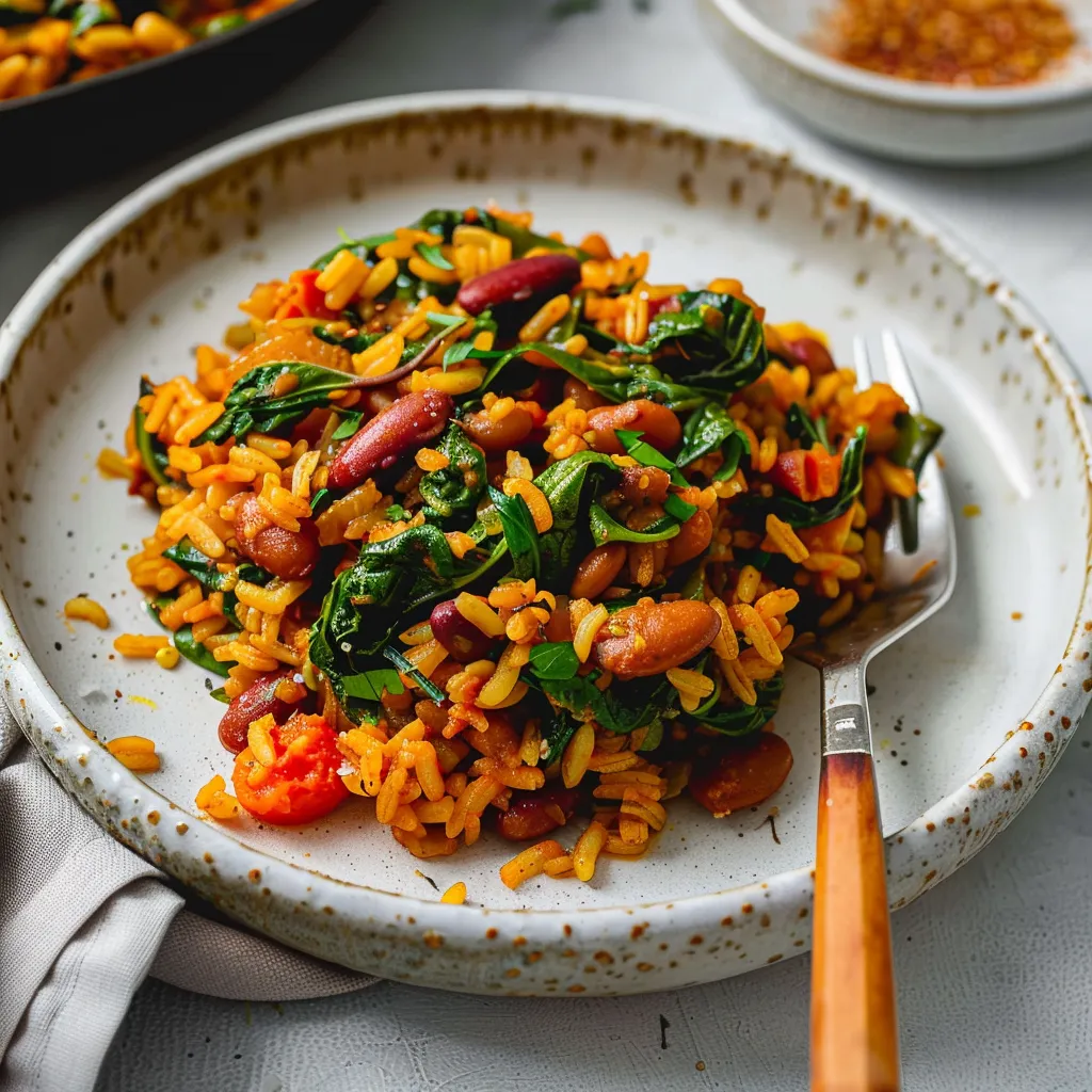Plat veggie Caraïbes avec haricots et épinards