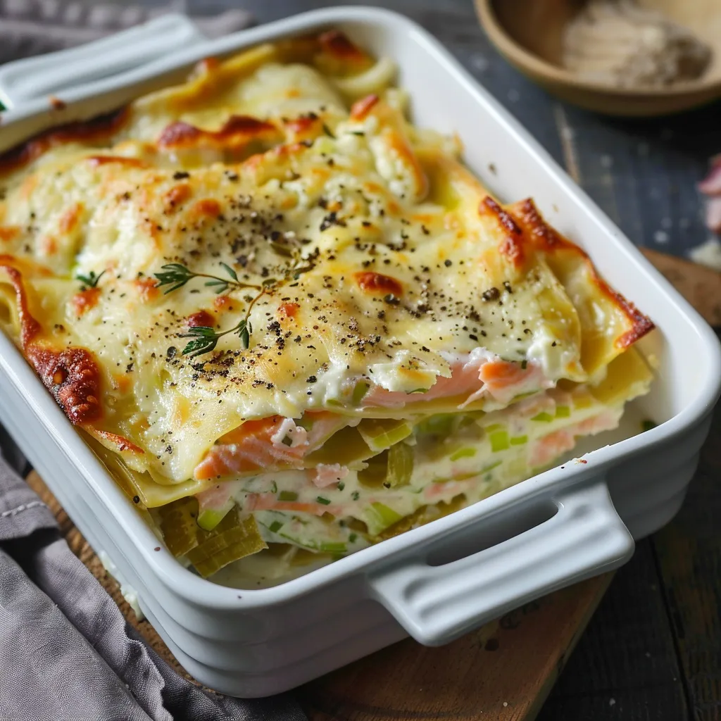 Saumon, poireaux et chèvre fondants