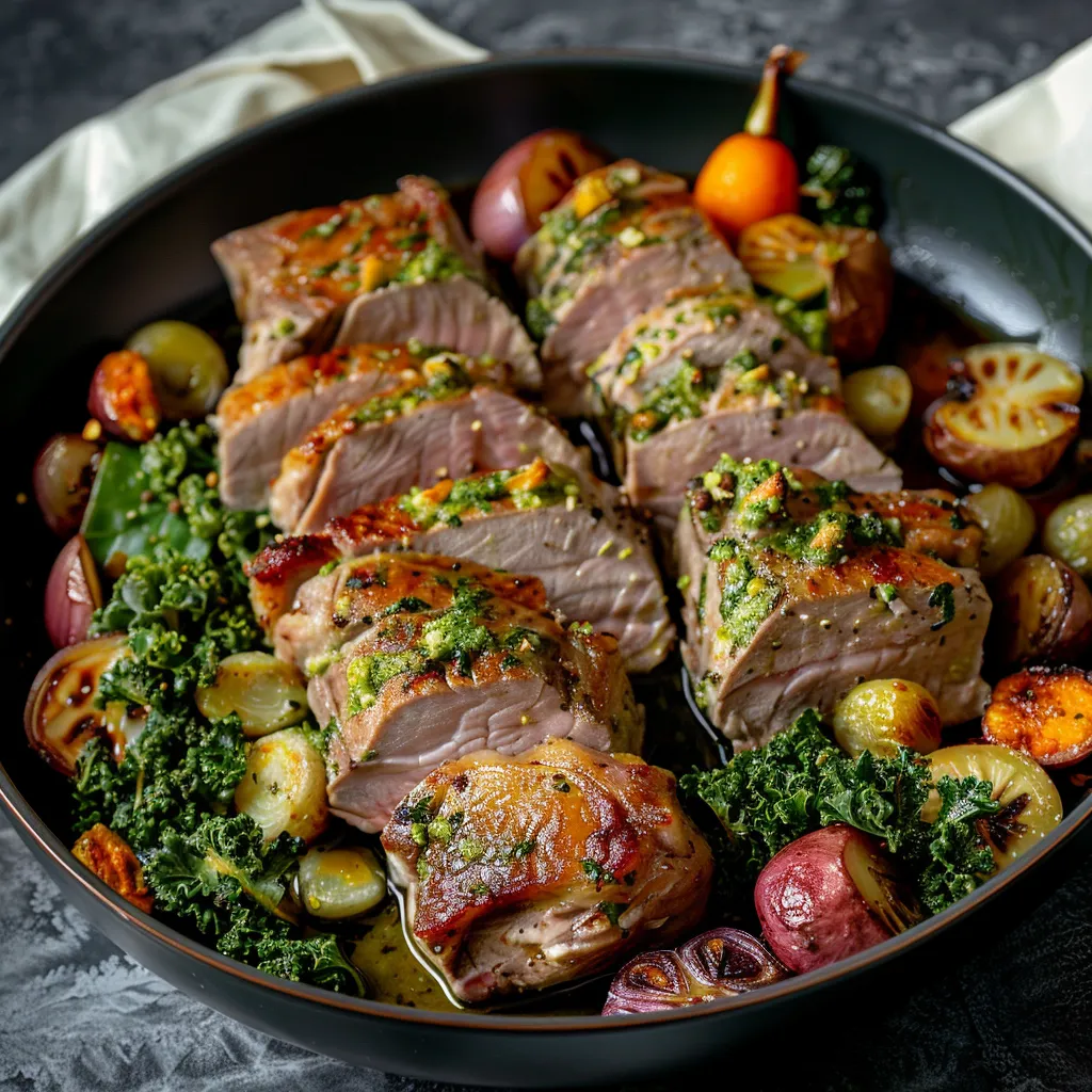 Gigot d'agneau tranché et pesto pistache