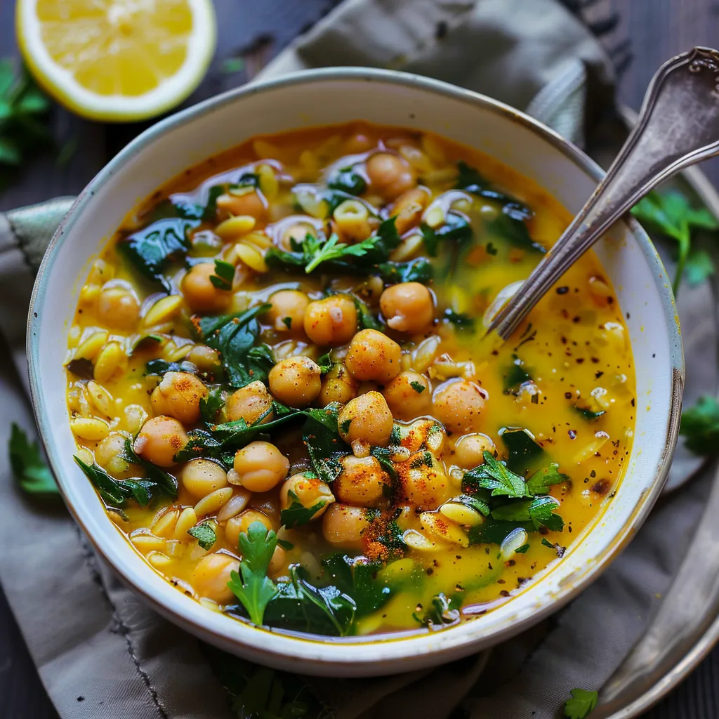 Velouté de Pois Chiches, Curcuma et Épinards