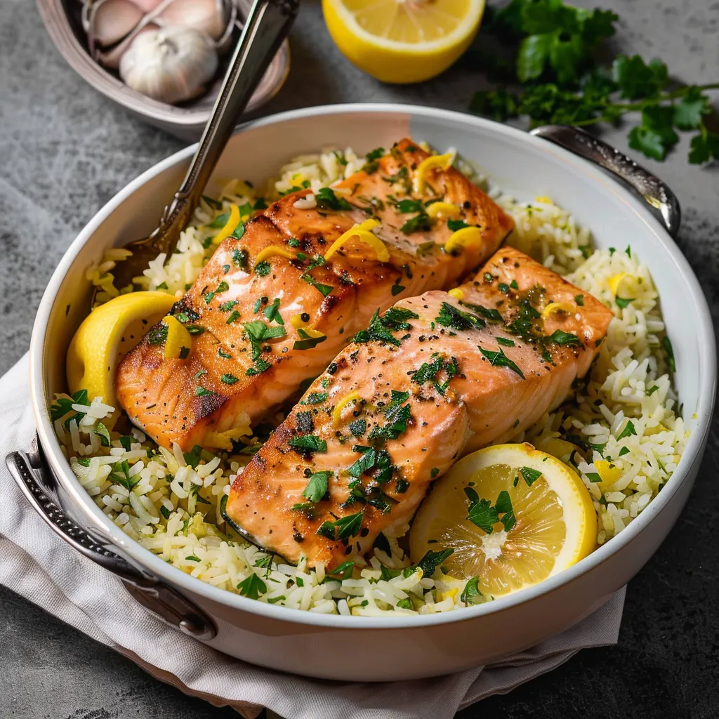Plat saumon citron riz herbes