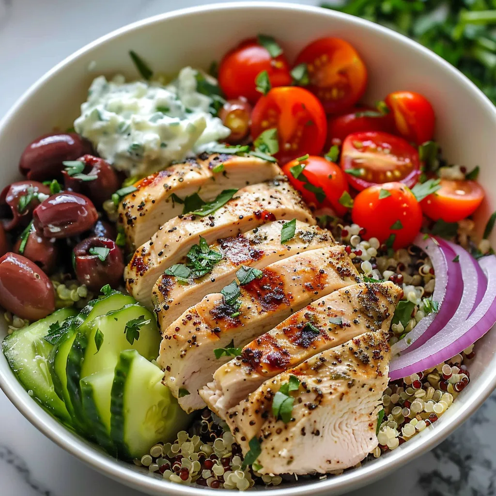 Poulet et quinoa, bol grec