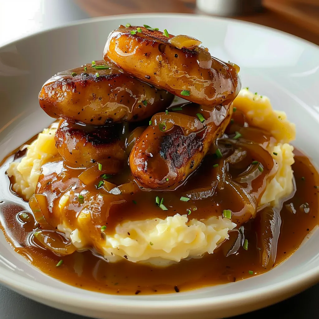Saucisses avec Purée et Sauce Oignons