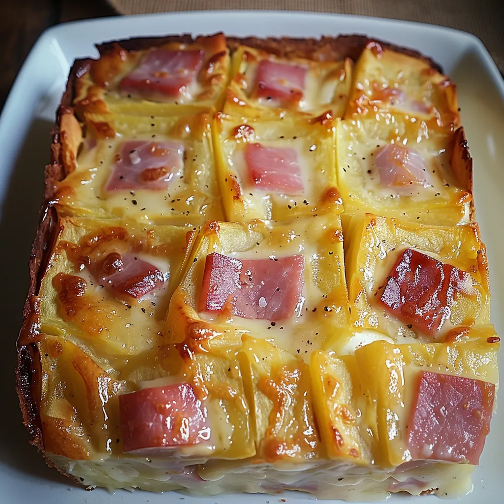 Gratin de pommes de terre, jambon et Vache Qui Rit