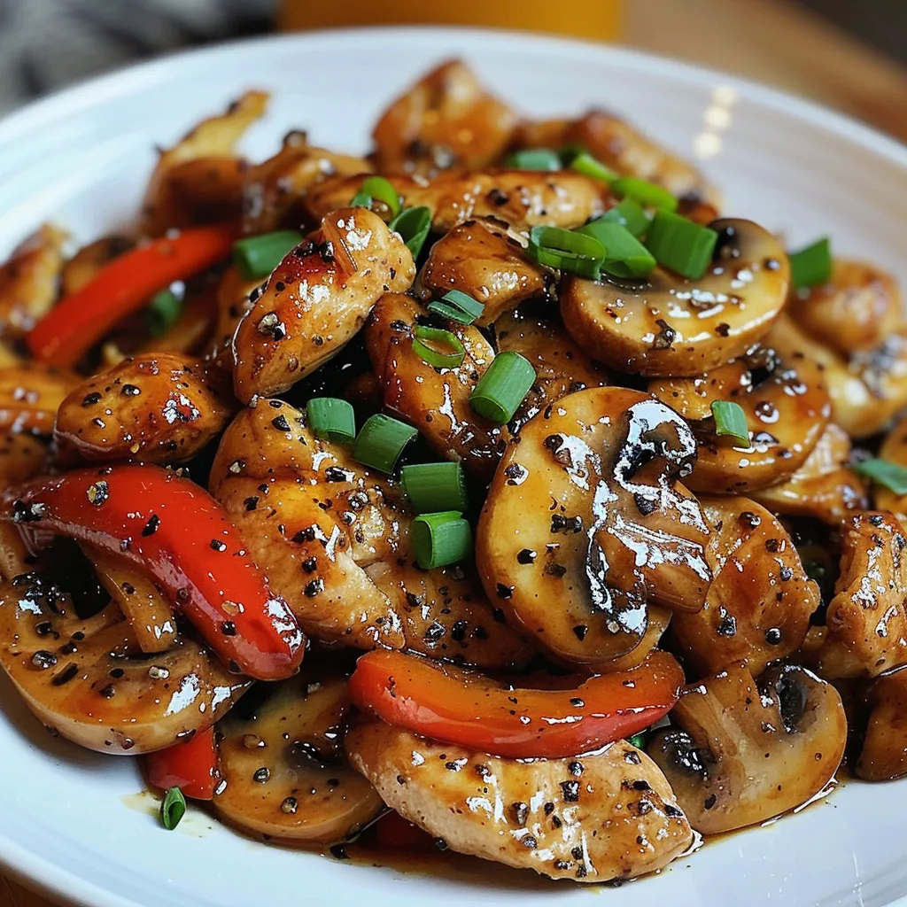 Poulet sauté champignons et poivre noir