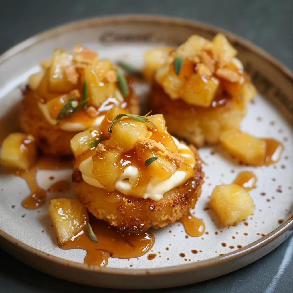 Palets Bretons, Crème Vanille, Ananas Poêlé et Sauce Caramel au Rhum