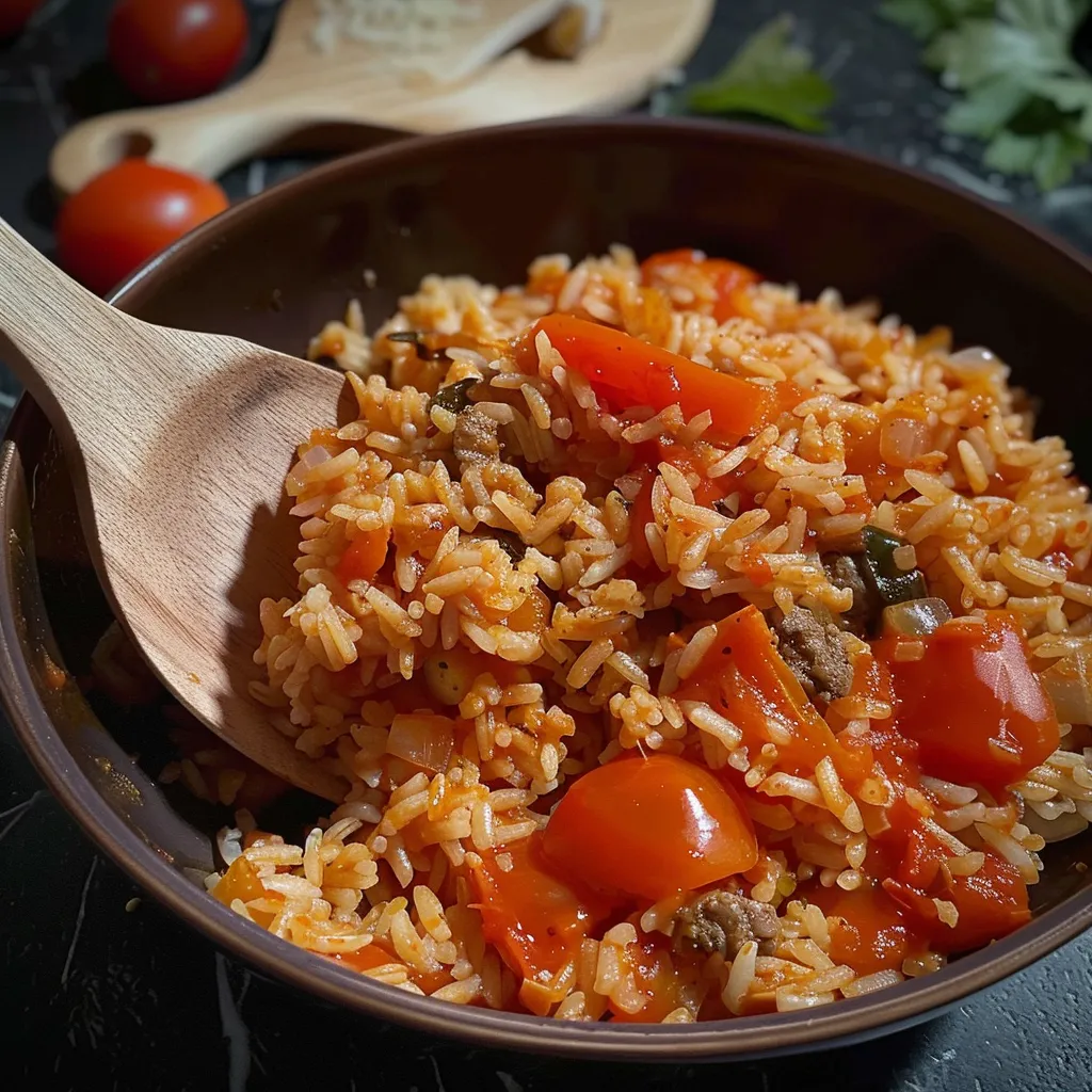 Riz à la Viande et Tomates - Recette Facile