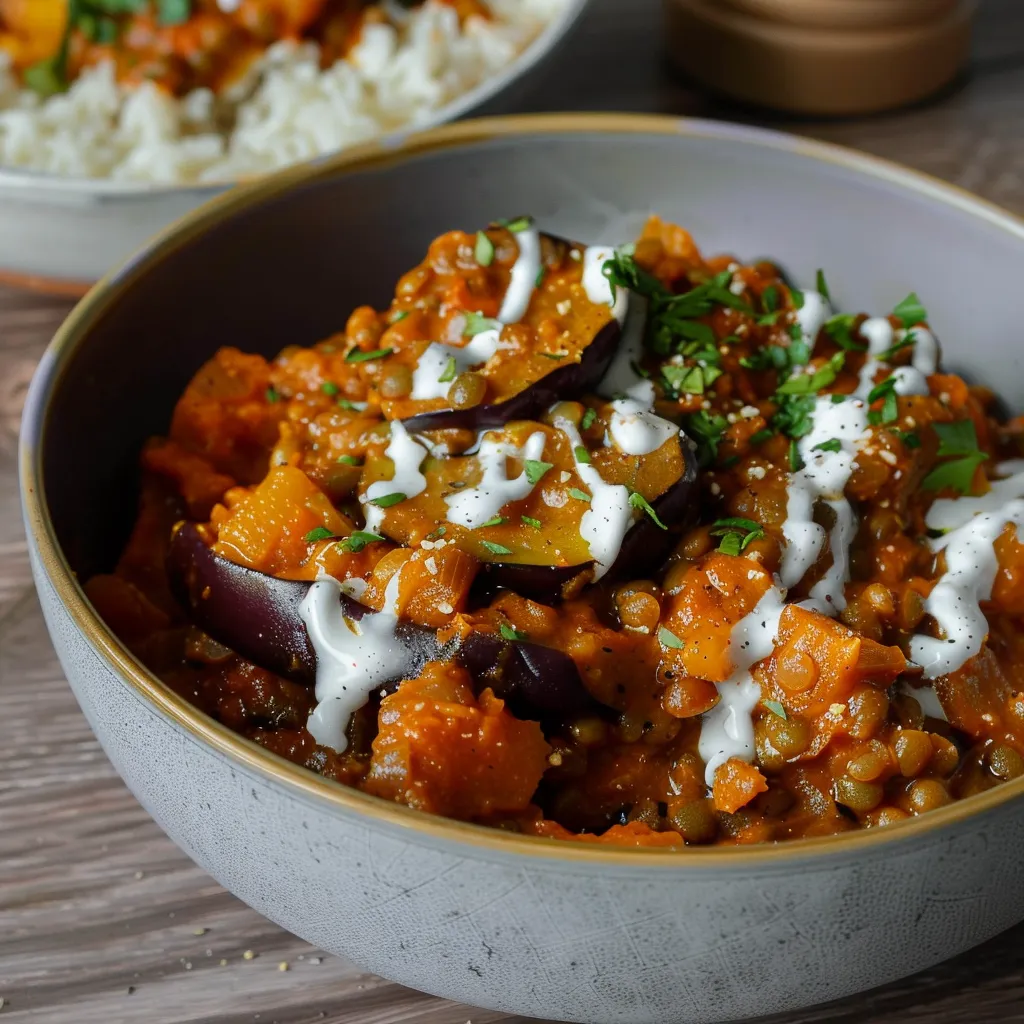 Curry d'Aubergines et Lentilles Corail - Recette Facile et Nutritive