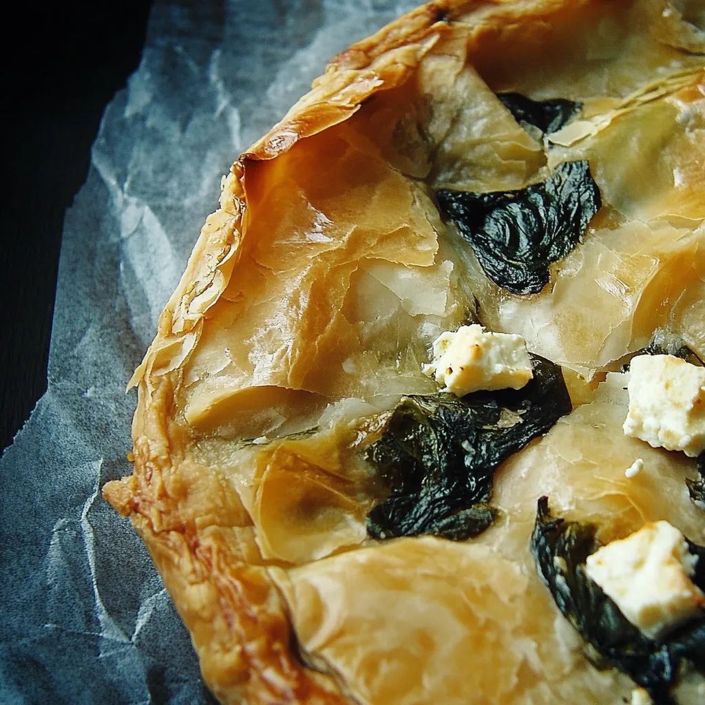 Tourte grecque dorée aux épinards et feta
