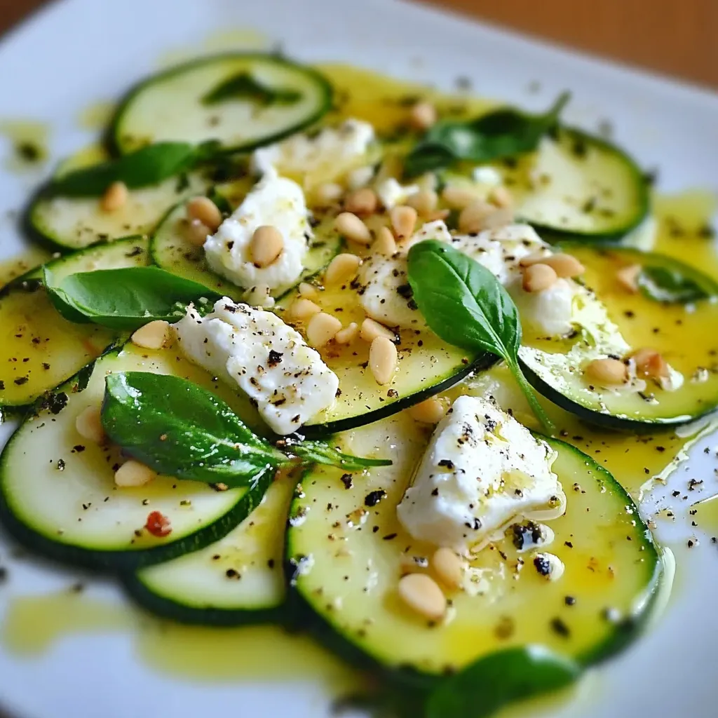 Carpaccio de courgettes, chèvre chaud au miel et citron