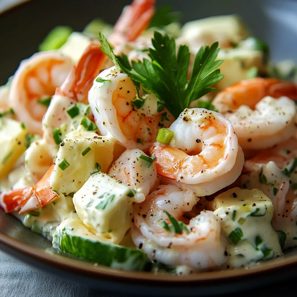 Salade douce aux crevettes, fraîche et onctueuse