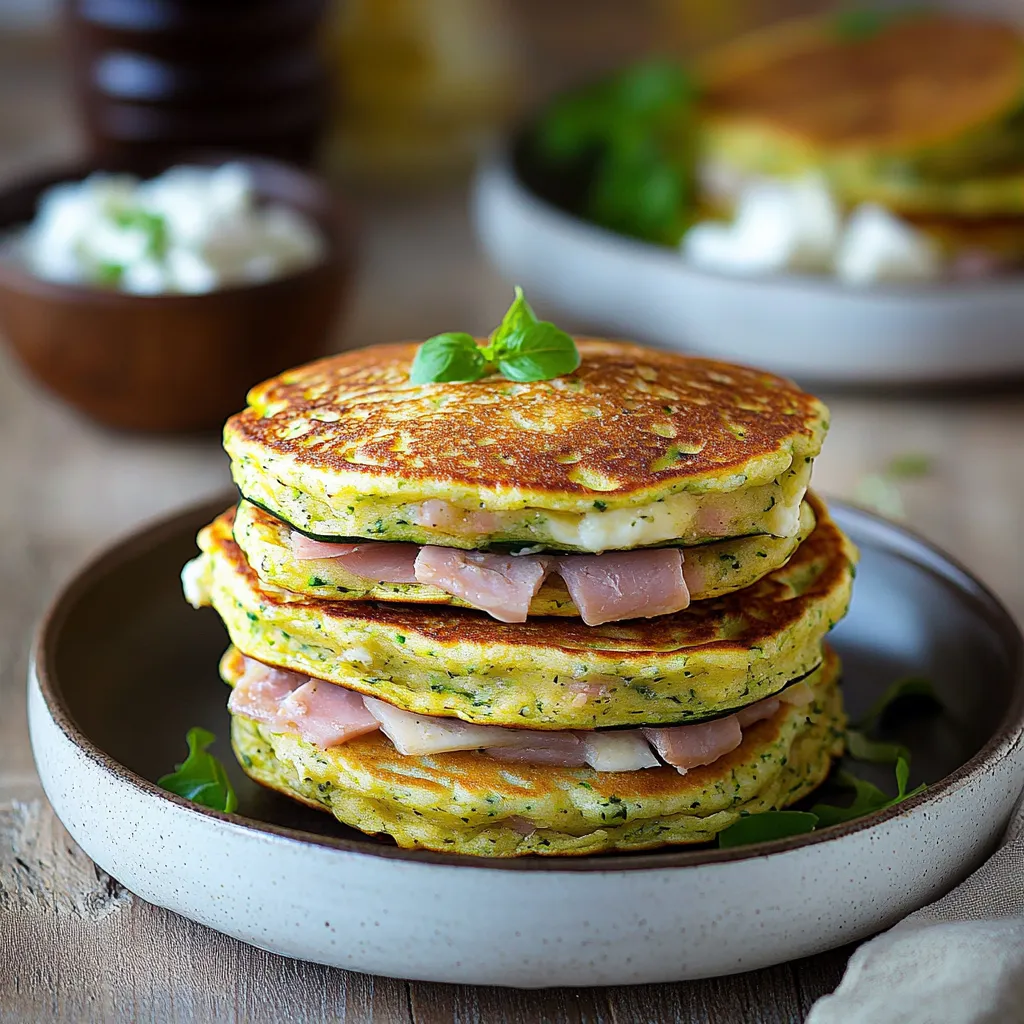 Moelleux pancakes courgette chèvre jambon
