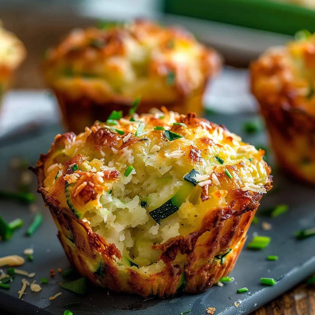 Muffins dorés à la courgette et au parmesan prêtes à déguster