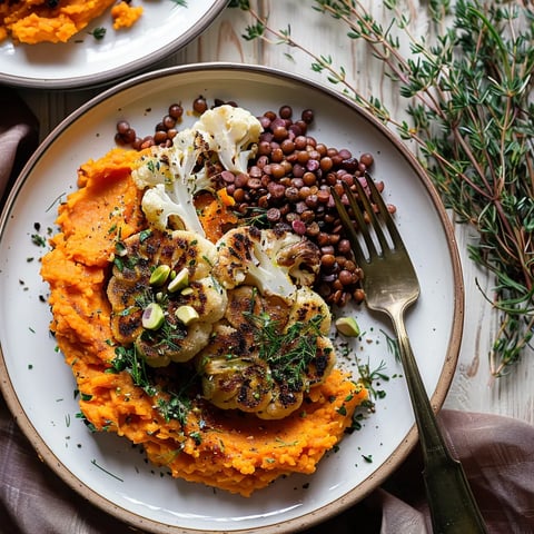 Chou-Fleur Rôti Vegan avec Purée de Patate Douce